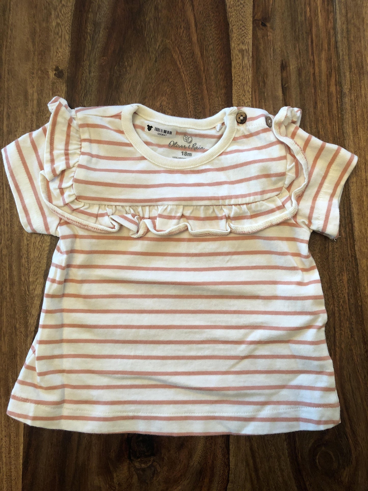 Oliver & Rain Girls pink | White | Striped T-Shirt Size: 18 months pink | White | Striped