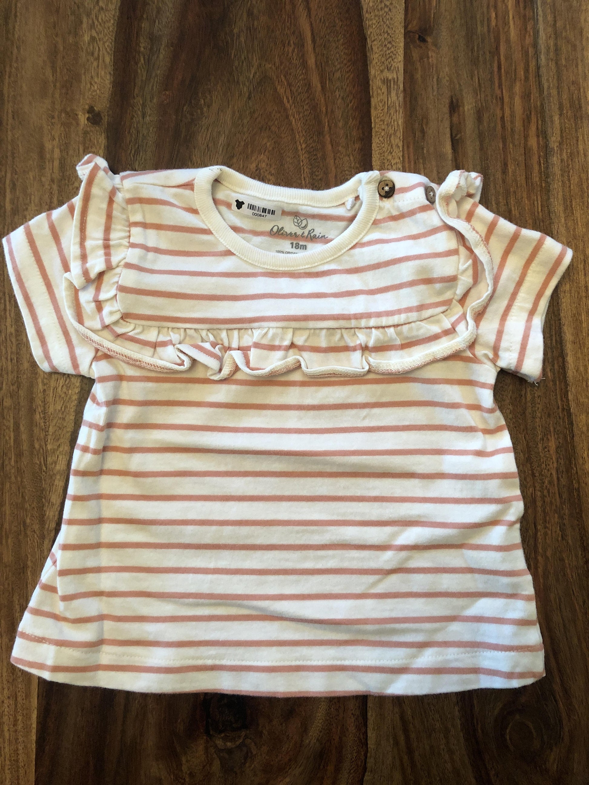 Oliver & Rain Girls pink | White | Striped T-Shirt Size: 18 months pink | White | Striped