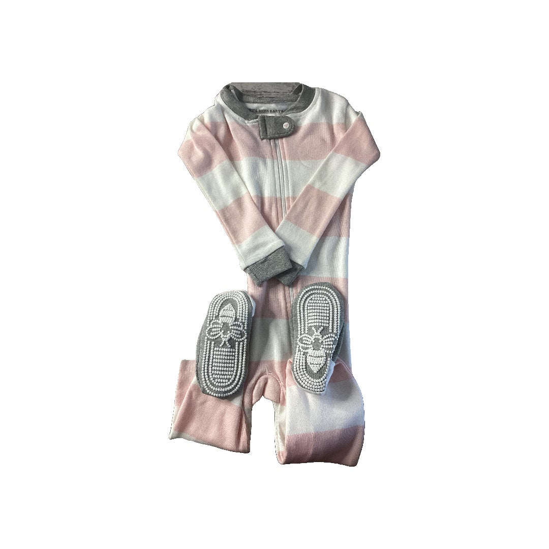 Burt's Bees Girls pink | White | Striped Pajamas Size: 12 months pink | White | Striped