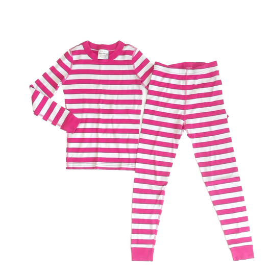 Hanna Andersson Girls Pink | White Striped 2-piece Pajamas Size: 6-7 Years Pink | White Striped