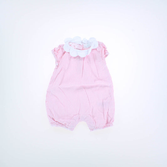 The Little White Company Girls Pink | White Striped Romper Size: 0-3 Months Pink | White Striped