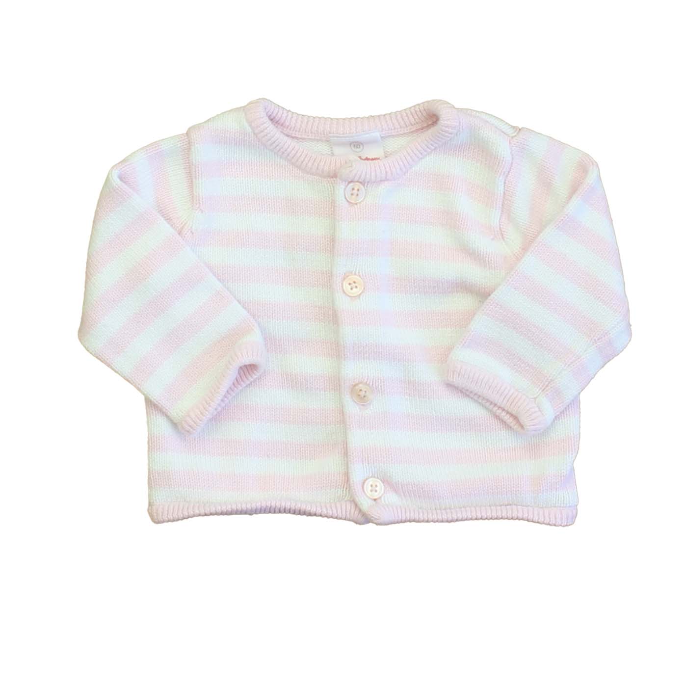 Hanna Andersson Girls Pink | White | Stripes Cardigan Size: 6-12 Months