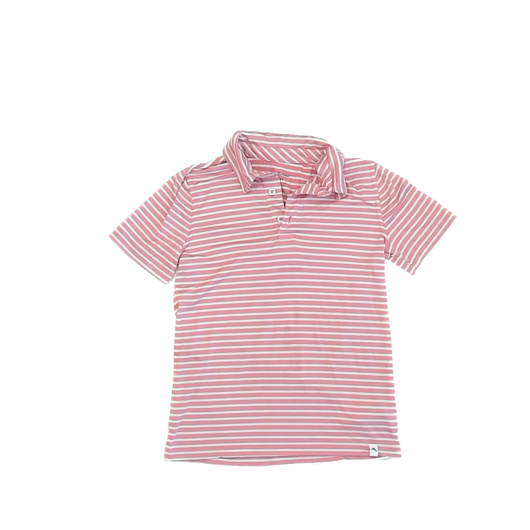 Tommy Bahama Boys Pink White Stripes Polo Shirt Size: M (7-8) Pink White Stripes