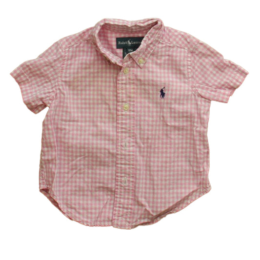 Ralph Lauren Boys Pink | White Button Down Short Sleeve Size: 18 Months Pink | White