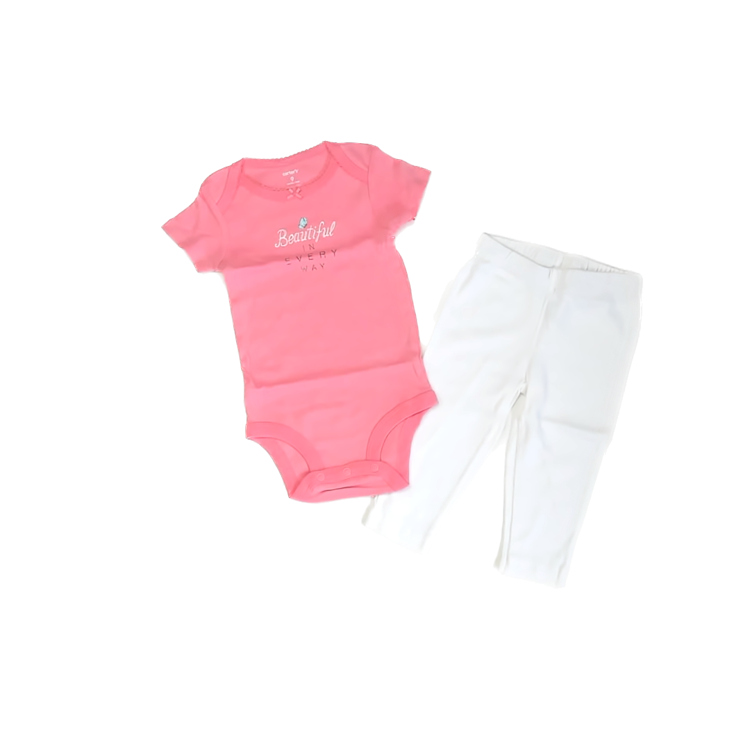 Carter''s Girls Pink | White Apparel Sets Size: 9 Months Pink | White