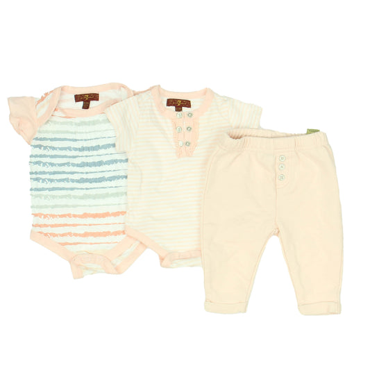 7 for all Mankind Girls Pink | White Apparel Sets Size: 0-3 Months Pink | White