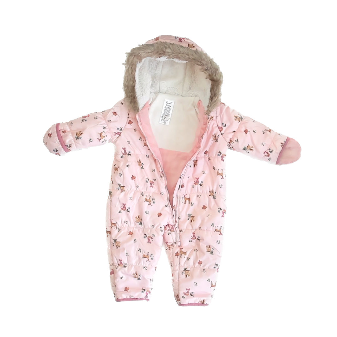 Carter''s Girls Pink Woodland Snowsuit Size: 6-9 Months Pink Woodland