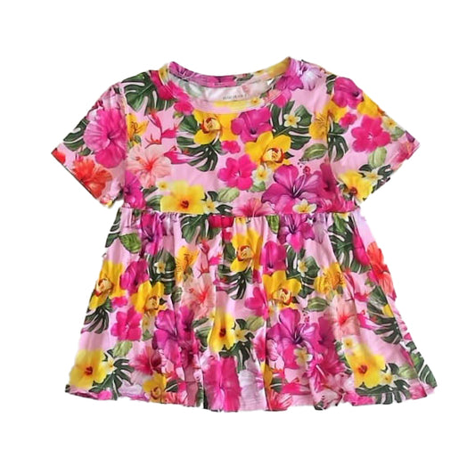Posh Peanut Girls Pink | Yellow Floral Short Sleeve Shirt Size: 3T Pink | Yellow Floral