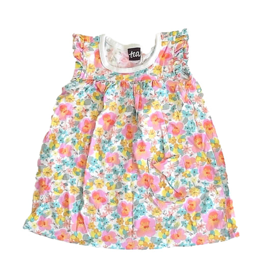 Tea Girls Pink | Yellow Floral Dress Size: 9-12 Months Pink | Yellow Floral