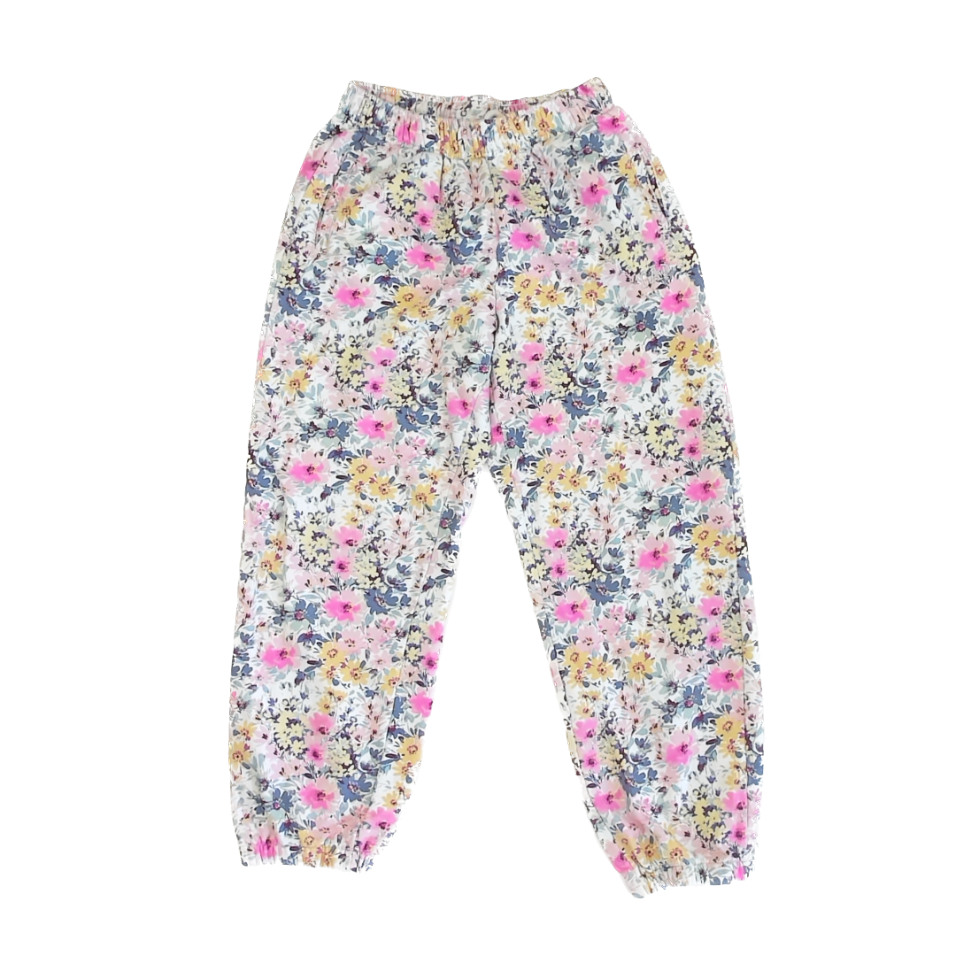 Gap Girls Pink | Yellow Floral Casual Pants Size: XL (12) Pink | Yellow Floral