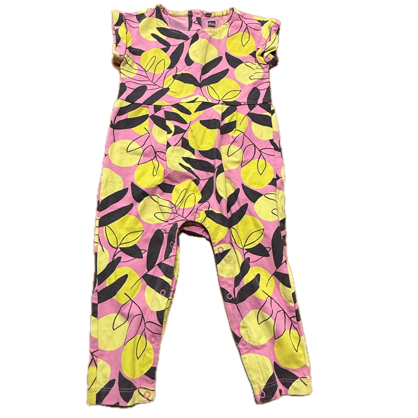 Tea Collection Girls Pink | Yellow Lemons Romper Size: 12-18 Months Pink | Yellow Lemons
