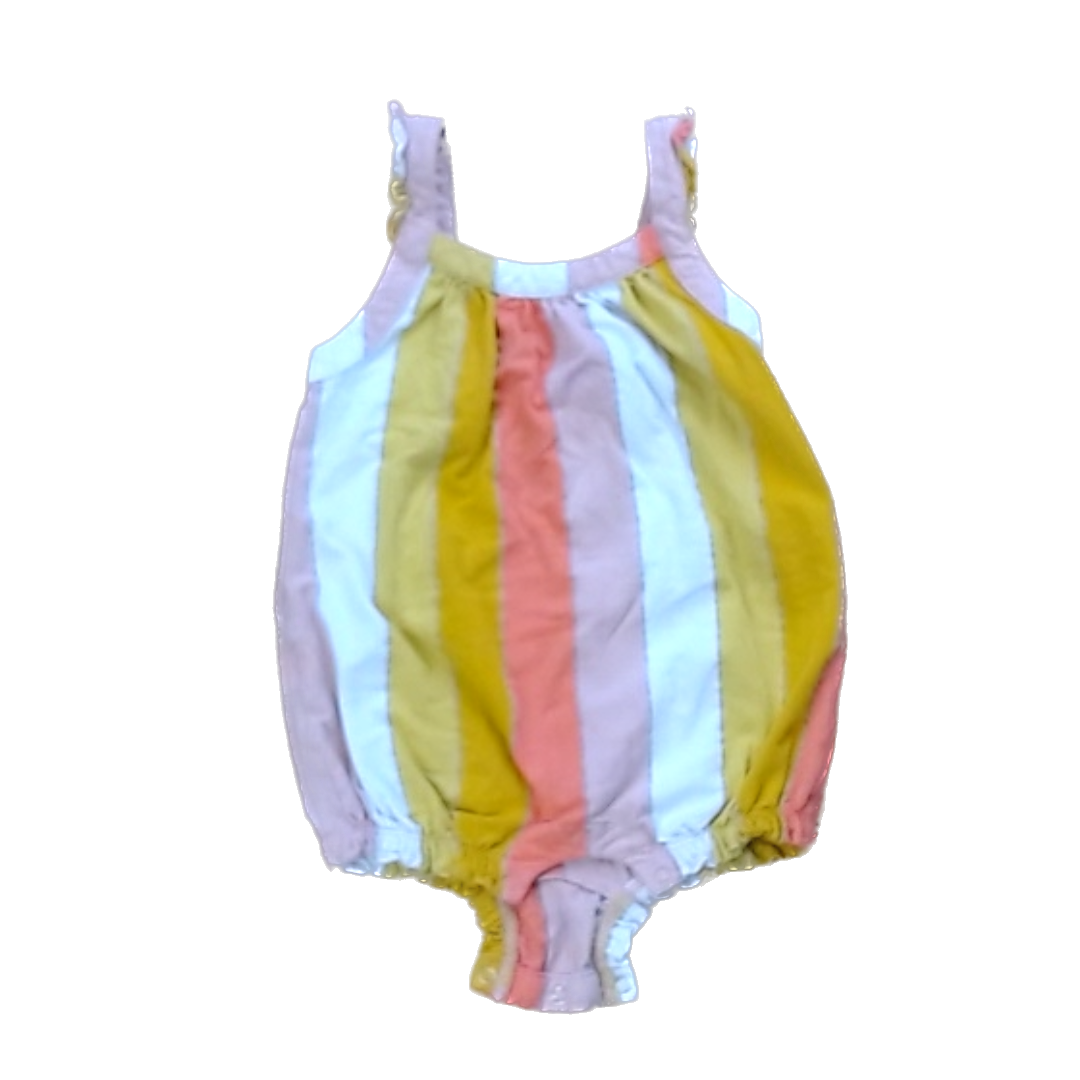 Tea Collection Boys Pink Yellow Silver Striped Romper Size: 18-24 Months Pink Yellow Silver Striped
