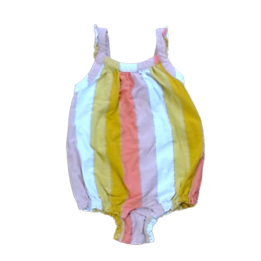 Tea Collection Boys Pink Yellow Silver Striped Romper Size: 18-24 Months Pink Yellow Silver Striped