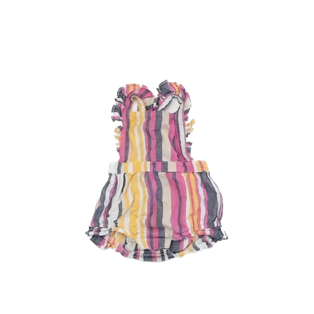 Seed Girls Pink | Yellow Stripe Romper Size: 12-18 Months Pink | Yellow Stripe