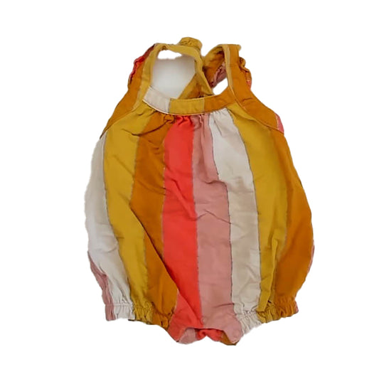 Tea Collection Girls Pink | Yellow Stripe Romper Size: 3-6 Months Pink | Yellow Stripe