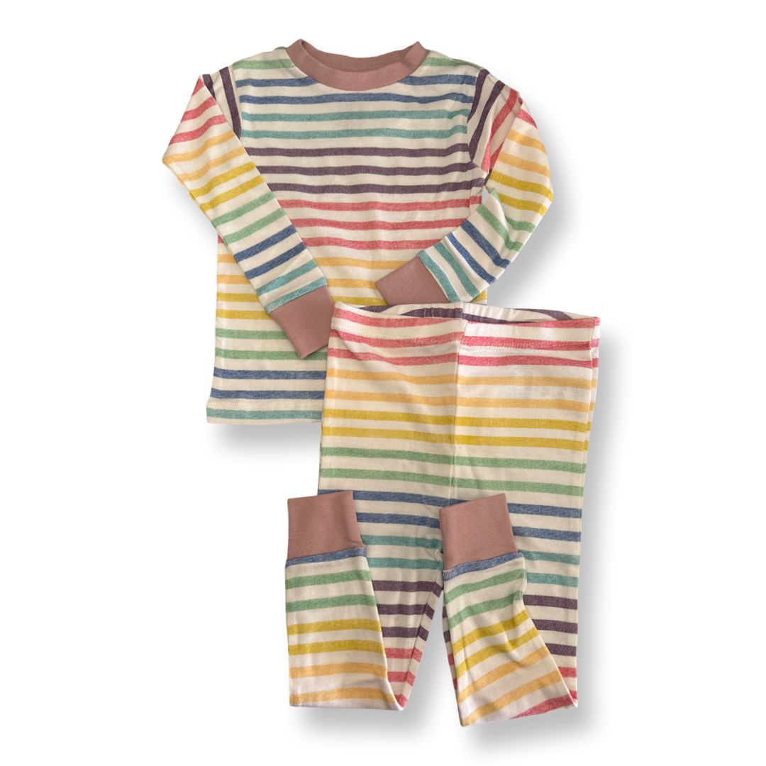 Honest Baby Clothing Girls Pink 2-piece Pajamas Size: Rainbow Striped Pajama Set Pink