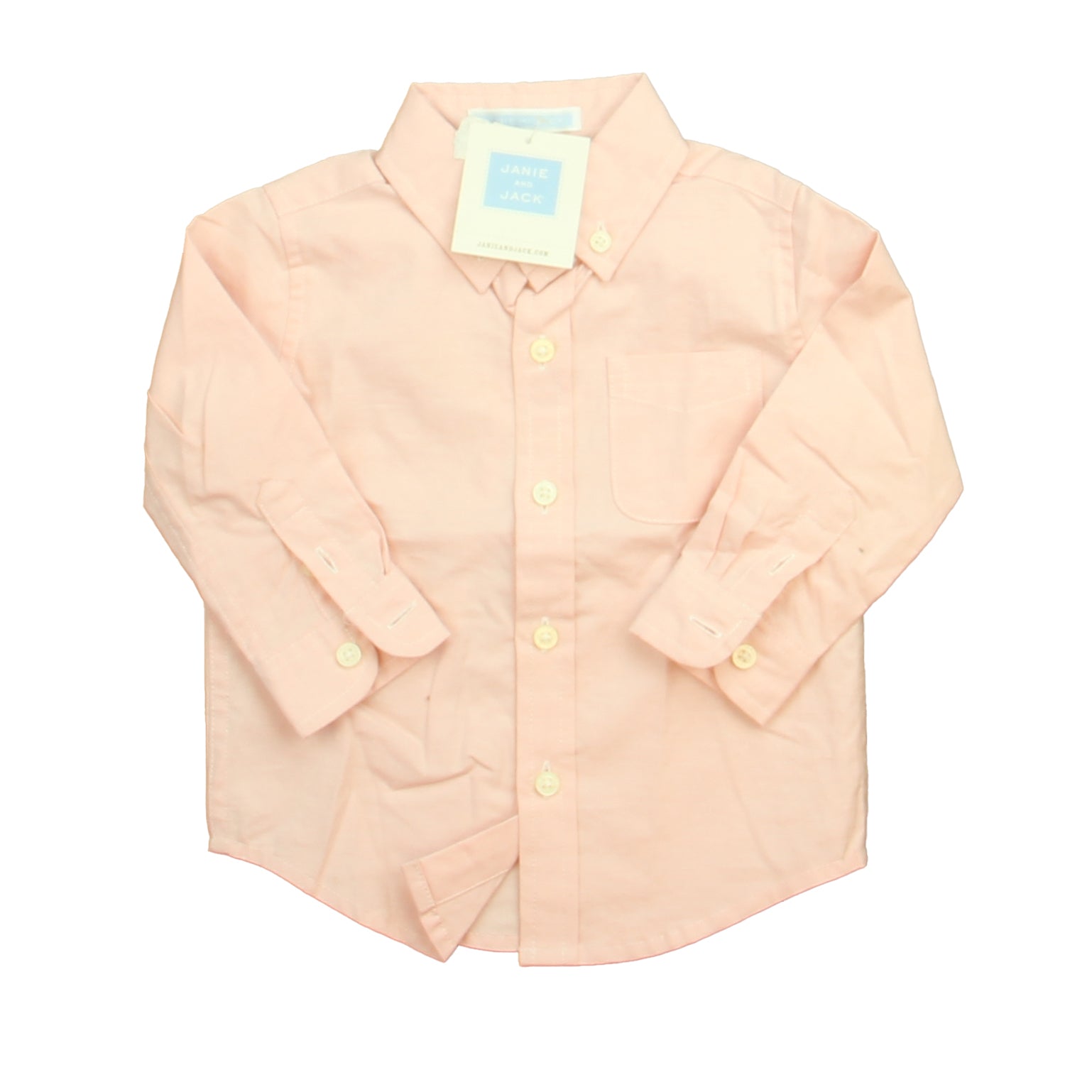 Janie and Jack Boys Pink Button Down Long Sleeve Size: 6-12 Months Pink