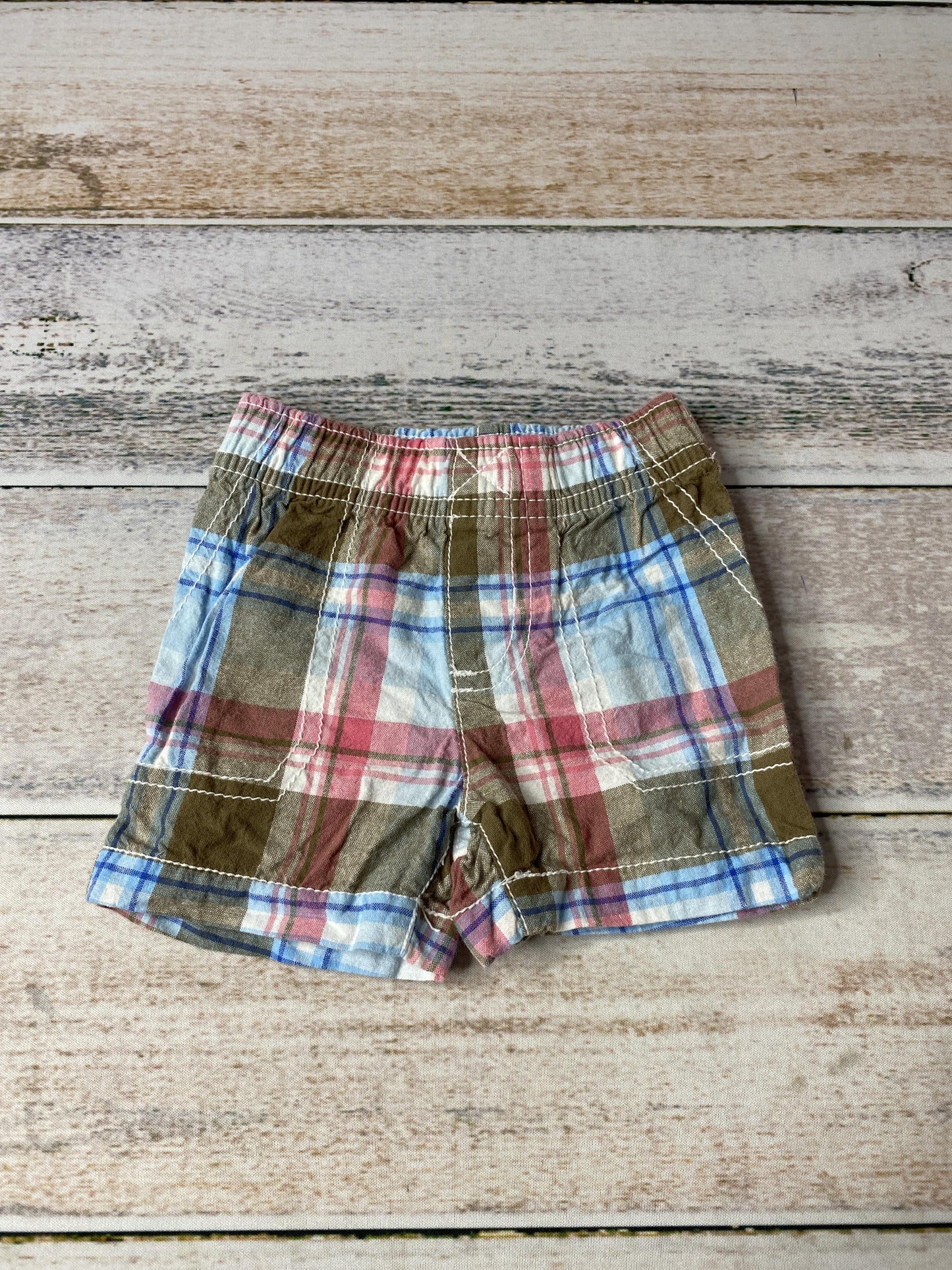 Carters Boys plaid | Blue | Brown | pink Shorts Size: 3 months plaid | Blue | Brown | pink