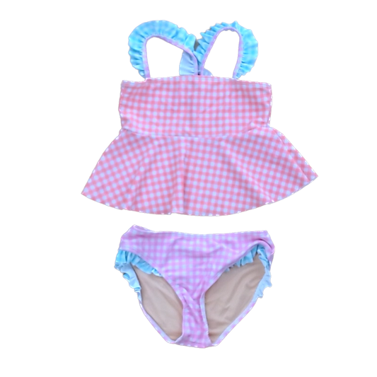 Rockets Of Awesome Girls Plaid Orange and Pink Swimwear Size: 6 Years Plaid Orange and Pink