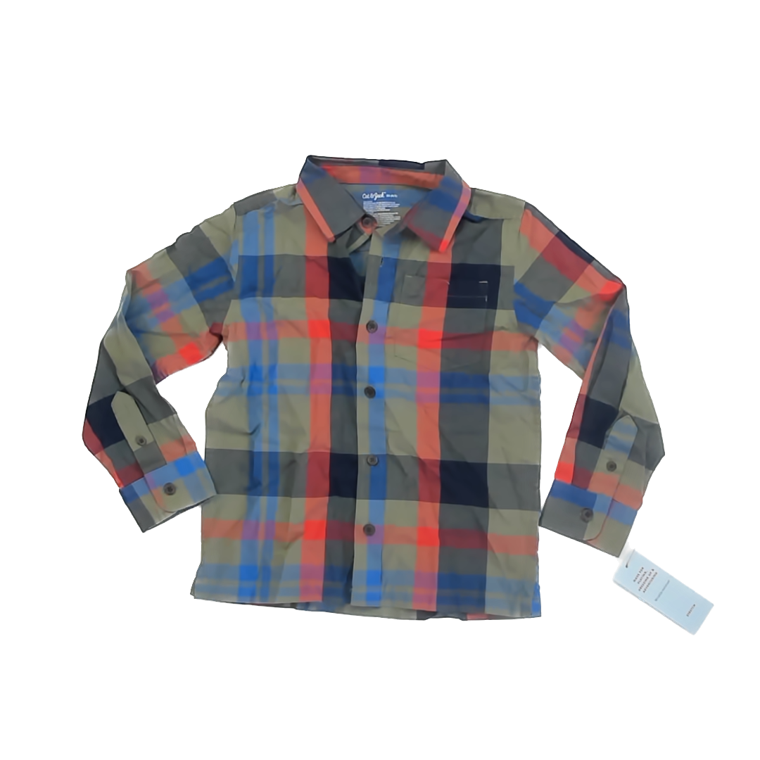 Cat & Jack Boys Plaid Button Down Long Sleeve Size: 4-5T Plaid