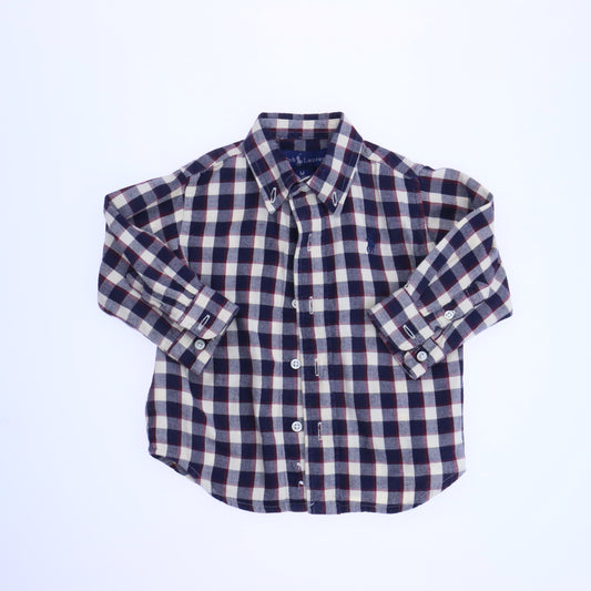 Ralph Lauren Boys Plum | Maroon Plaid Button Down Long Sleeve Size: 6-12 Months Plum | Maroon Plaid
