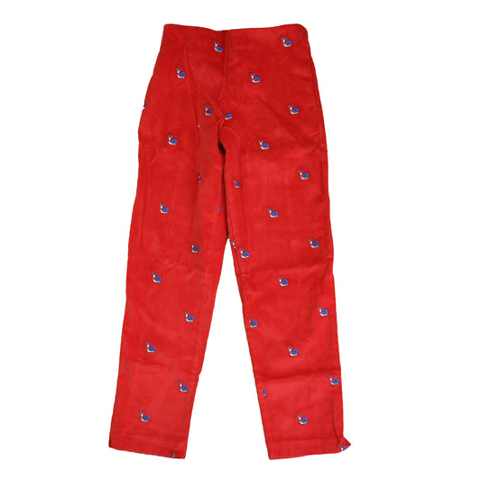 Classic Prep Girls Post Box Red Snail Emb Corduroy Pants Size: 6-14 Years