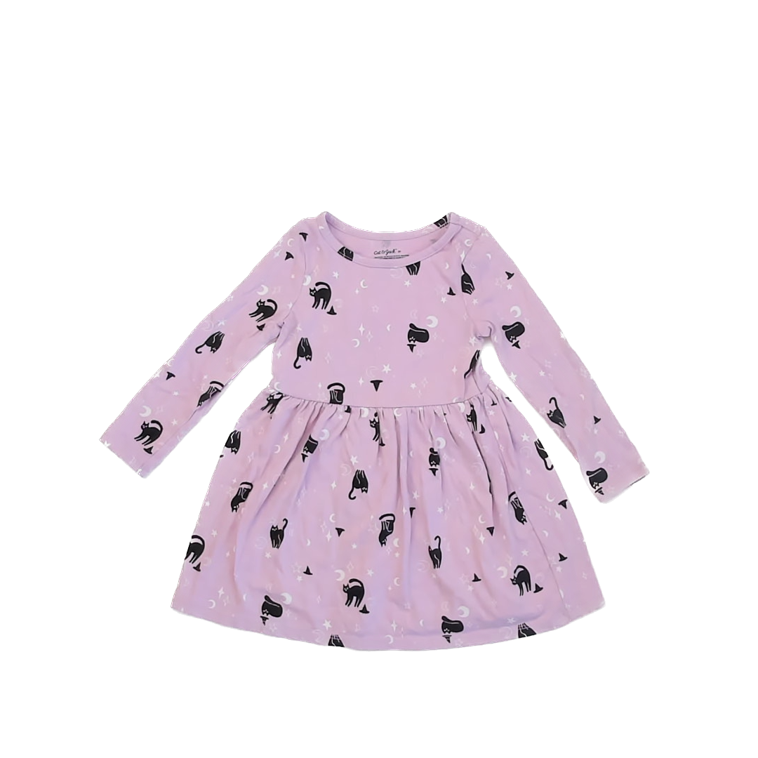 Cat & Jack Girls Purple | Black Cats Dress Size: 3T Purple | Black Cats