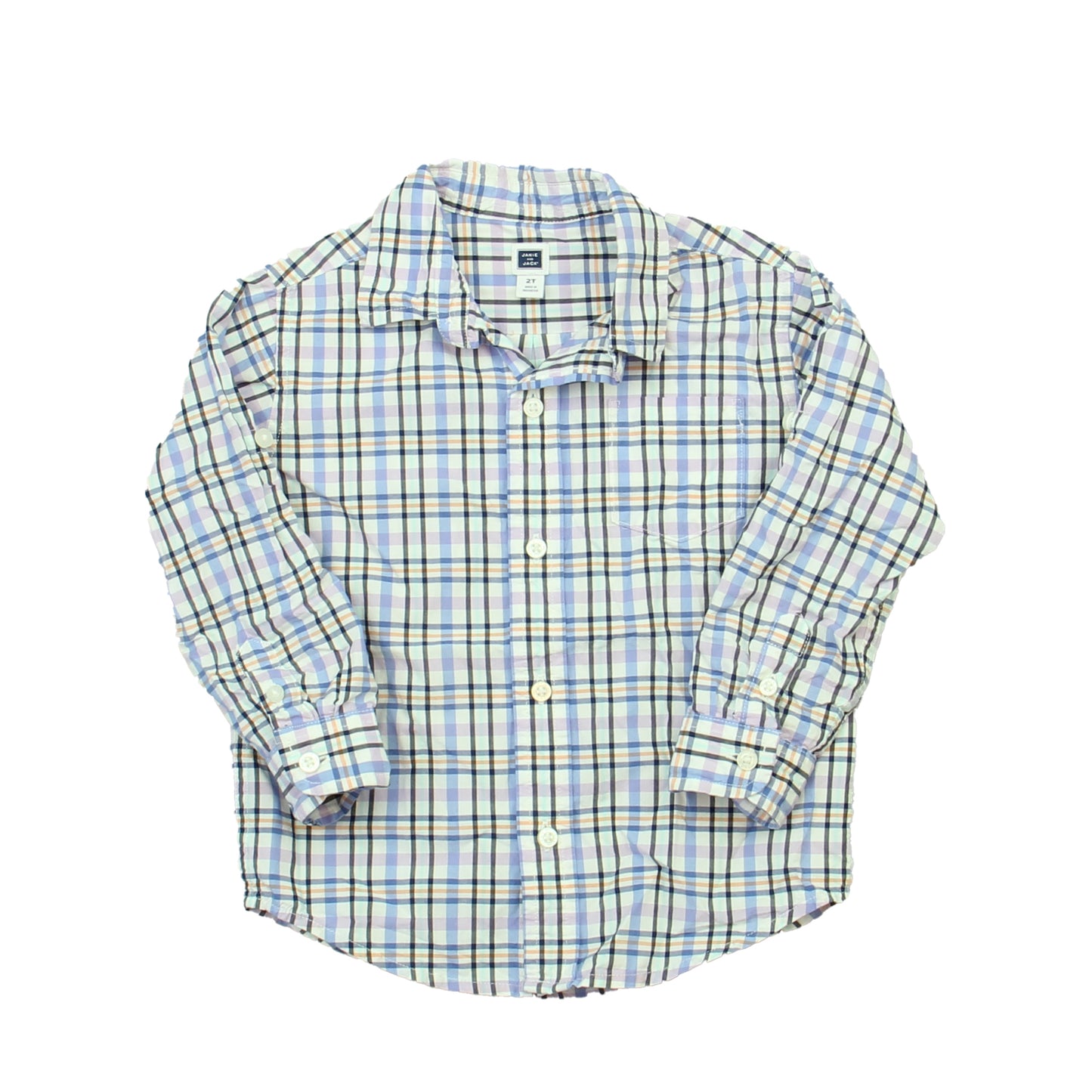 Janie and Jack Boys Purple | Blue Plaid Button Down Long Sleeve Size: 2T