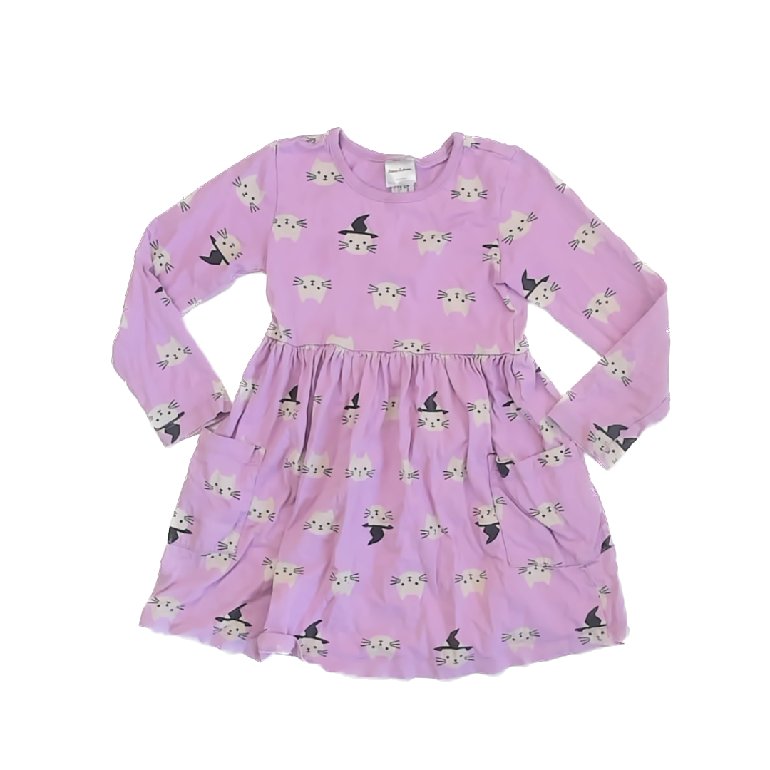Hanna Andersson Girls Purple Cats Dress Size: 5T Purple Cats