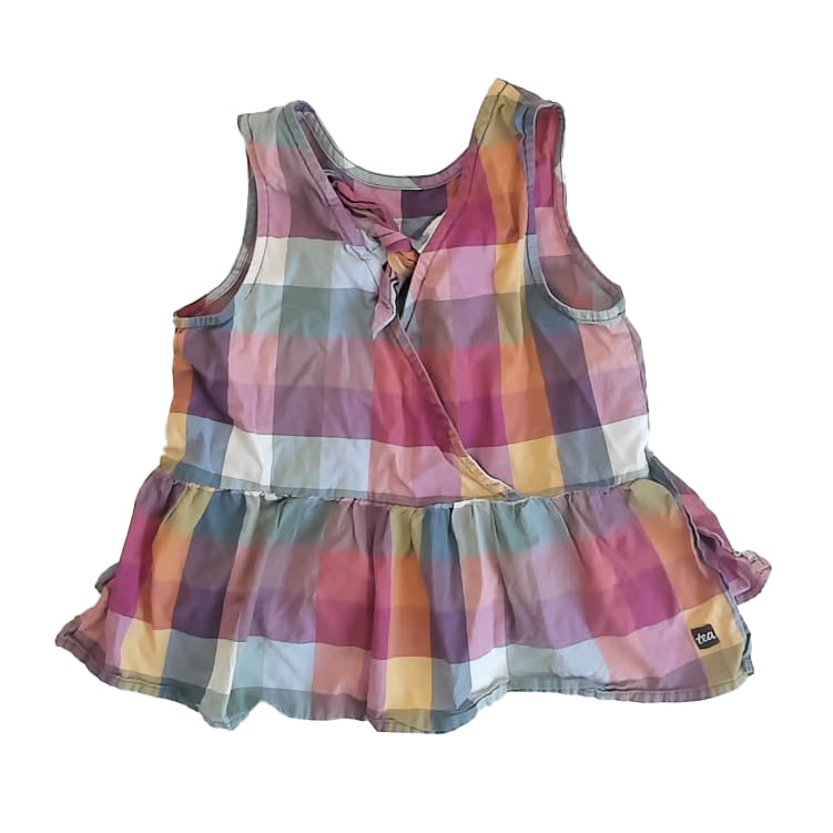Tea Collection Girls Purple Check Blouse Size: 8 Years Purple Check
