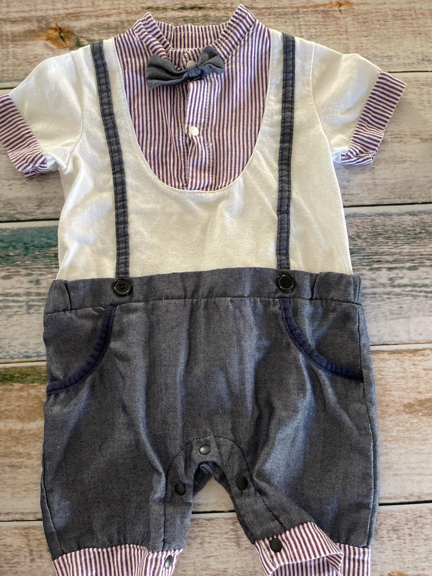 Little Youngstar Boys purple | Denim | White Romper Size: 6-9 months purple | Denim | White
