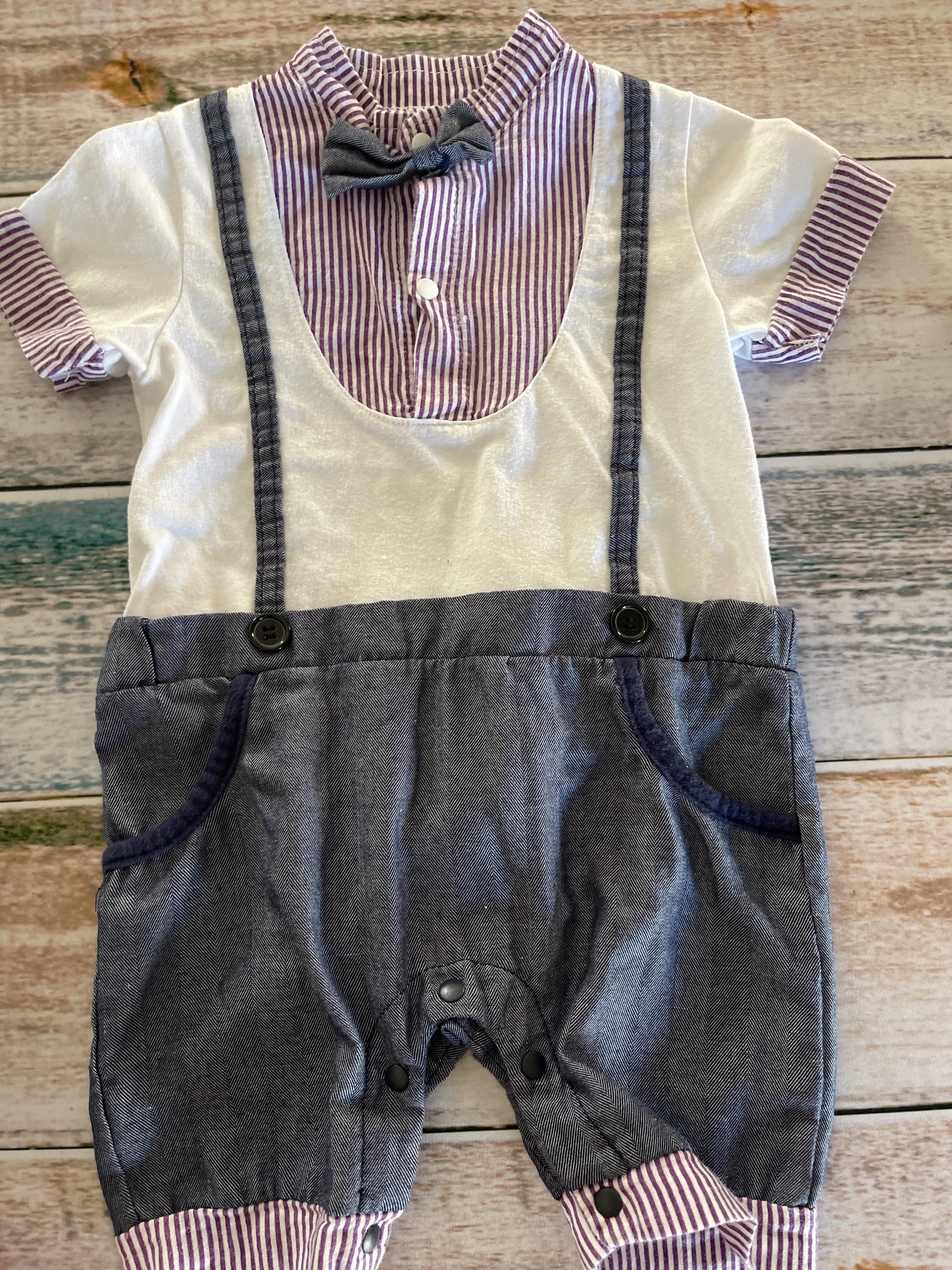 Little Youngstar Boys purple | Denim | White Romper Size: 6-9 months purple | Denim | White