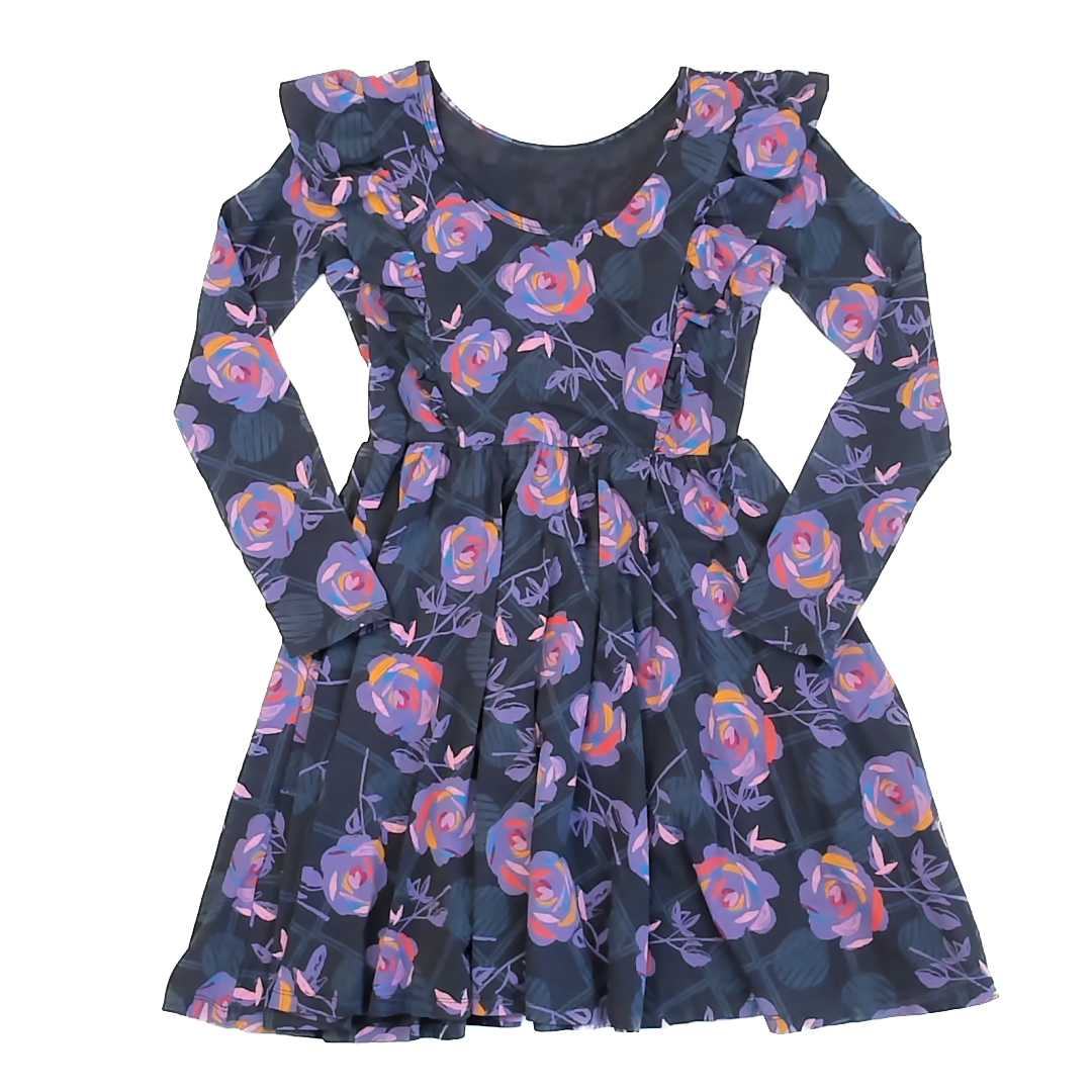 Tea Collection Girls Purple Floral | Long Sleeve Dress Size: 14 Years Purple Floral | Long Sleeve