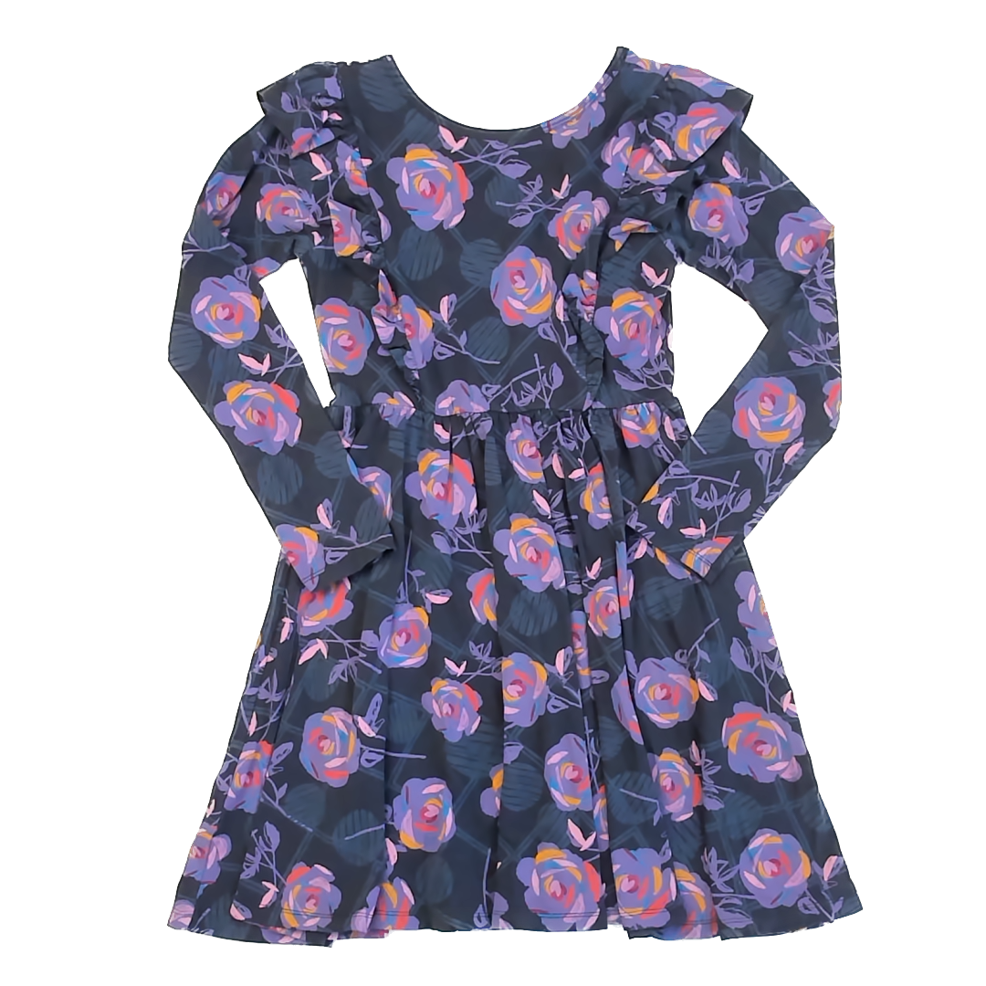 Tea Collection Girls Purple Floral | Long Sleeve Dress Size: 14 Years Purple Floral | Long Sleeve