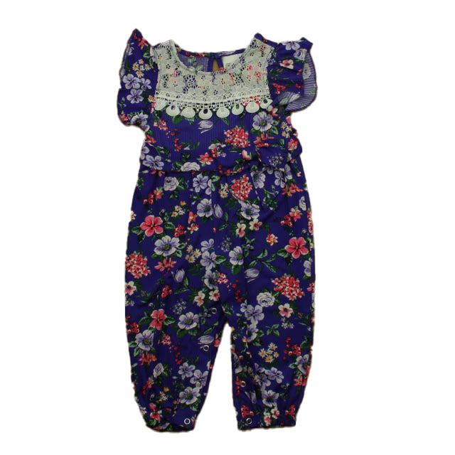 Rare Editions Girls Purple Floral Romper Size: 18 Months
