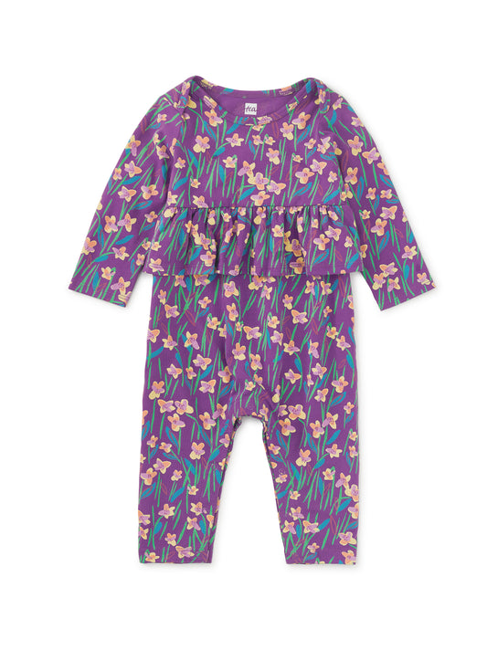 Tea Collection Girls Purple Floral Romper Size: 6-9 Months Purple Floral