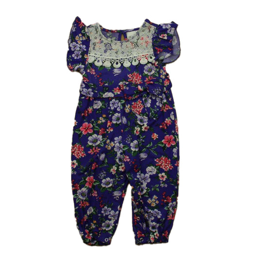 Rare Editions Girls Purple Floral Romper Size: 18 Months