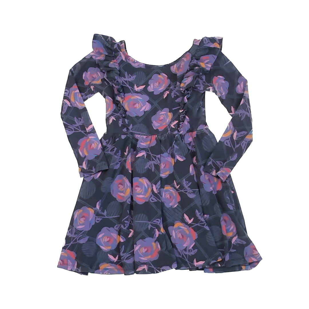 Tea Collection Girls Purple | Floral Dress Size: 6 Years Purple | Floral