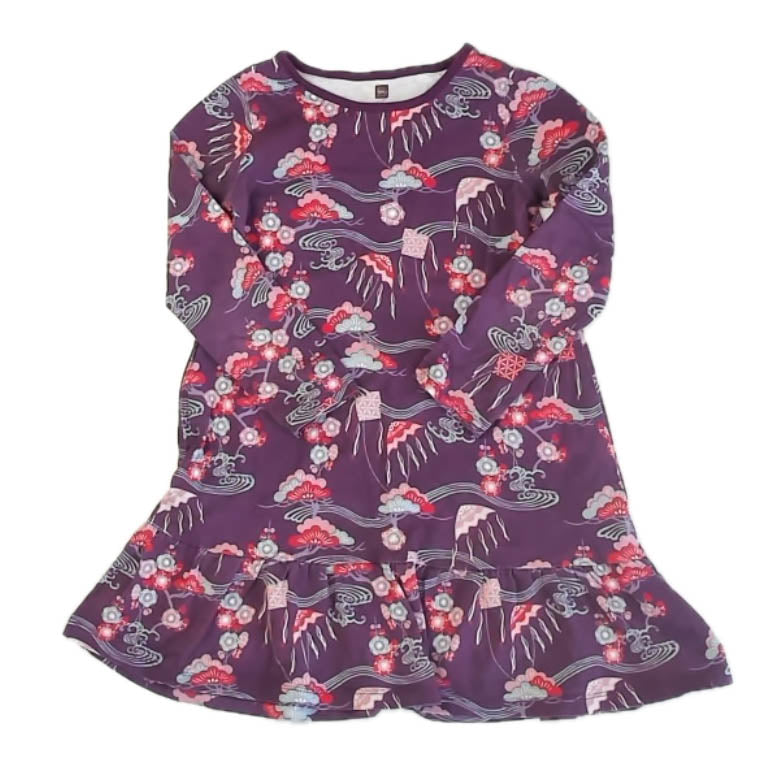 Tea Collection Girls Purple Floral Dress Size: 7 Years Purple Floral