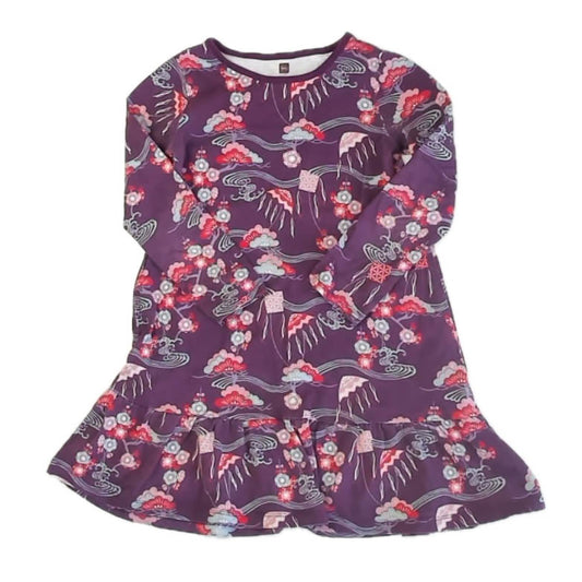 Tea Collection Girls Purple Floral Dress Size: 7 Years Purple Floral