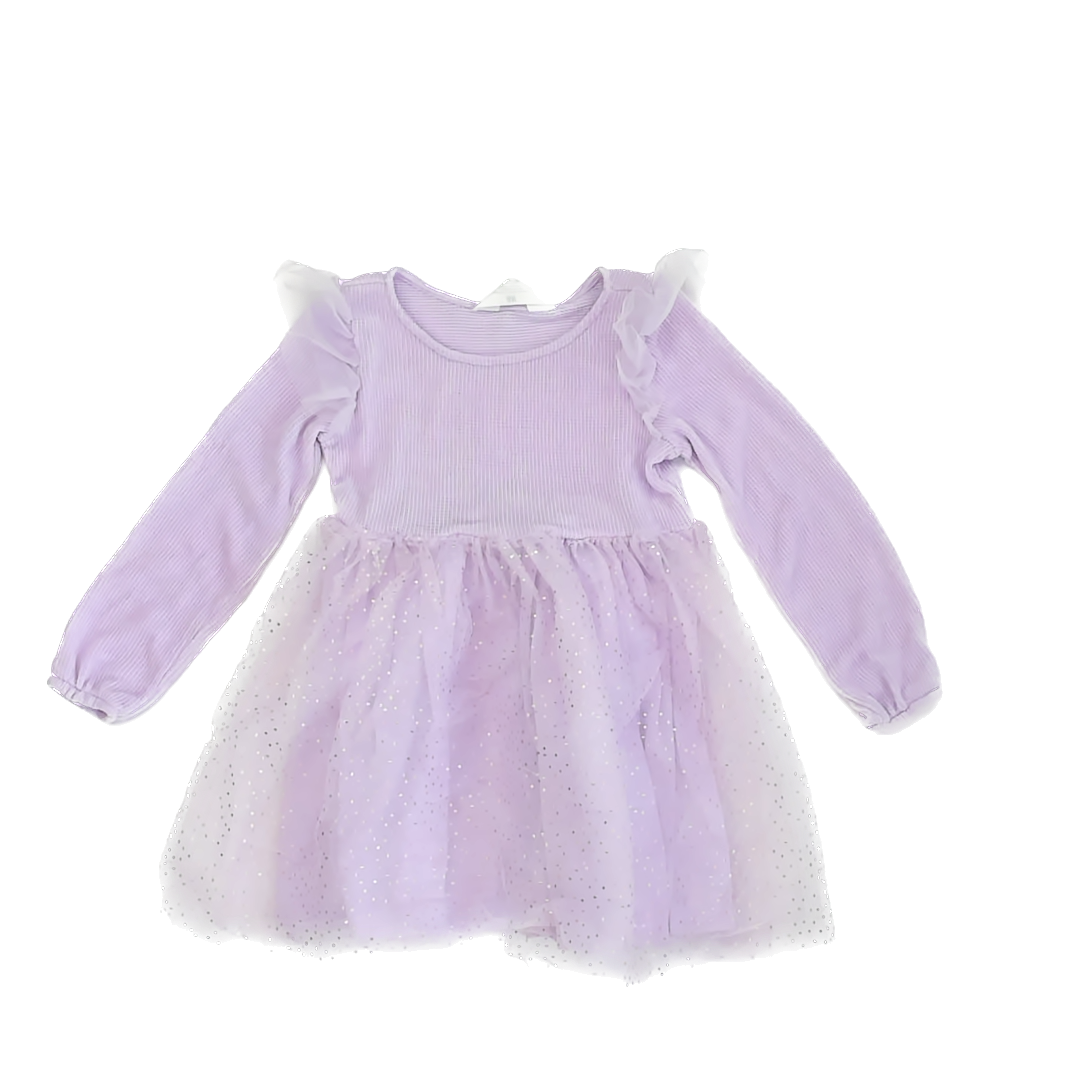 H&M Girls Purple | Gold Sweater Dress Size: 5-6 Years Purple | Gold