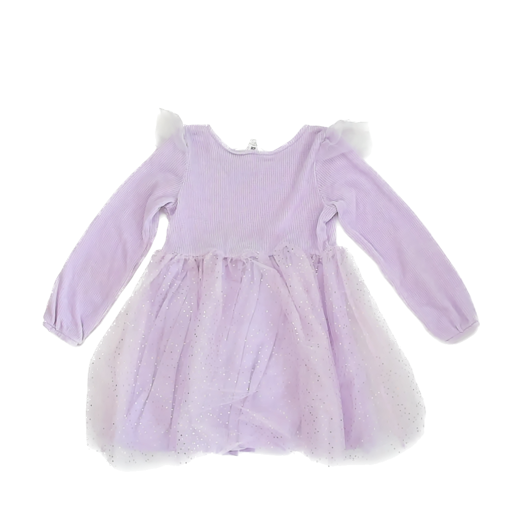 H&M Girls Purple | Gold Sweater Dress Size: 5-6 Years Purple | Gold