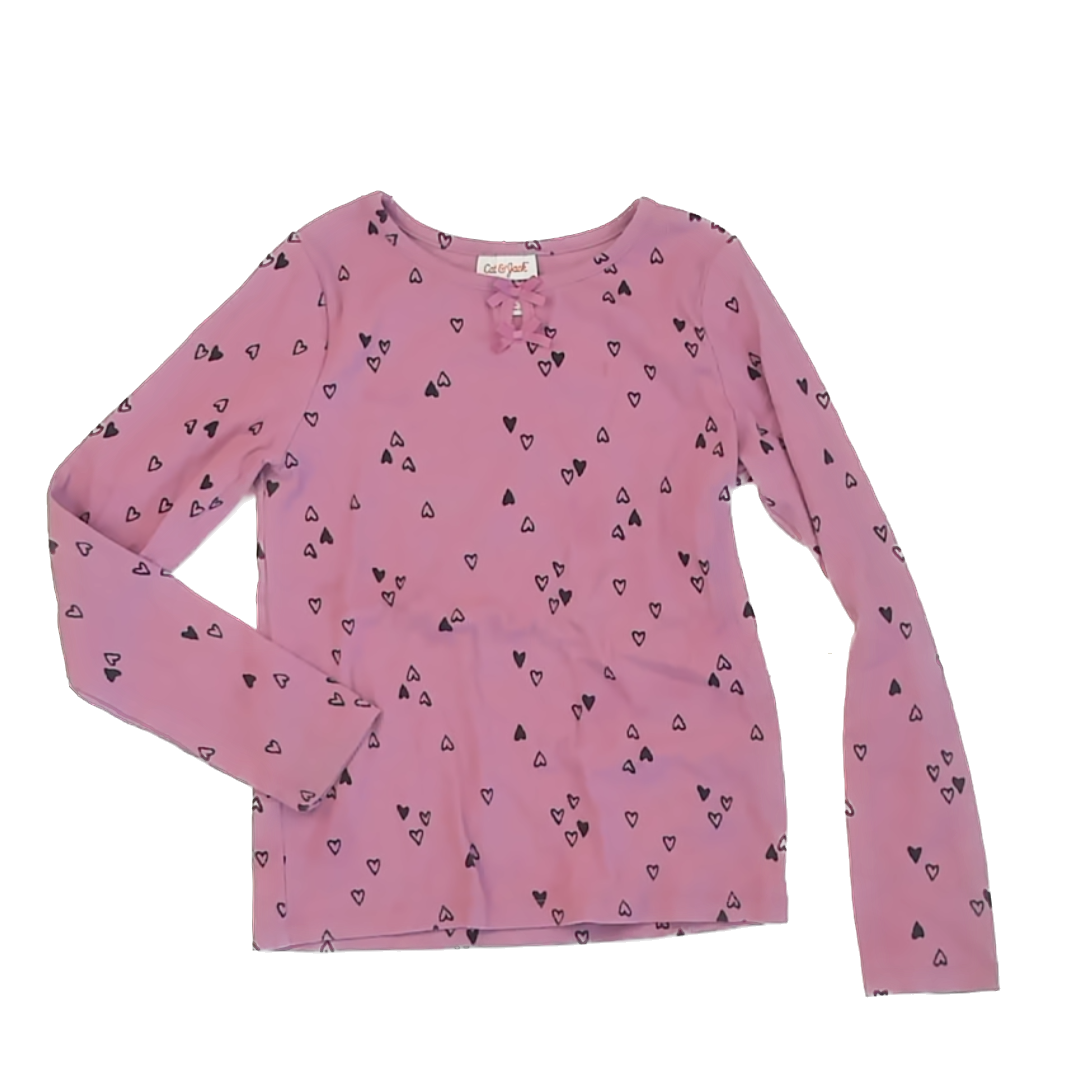 Cat & Jack Girls Purple Hearts Long Sleeve Shirt Size: 8 Years Purple Hearts