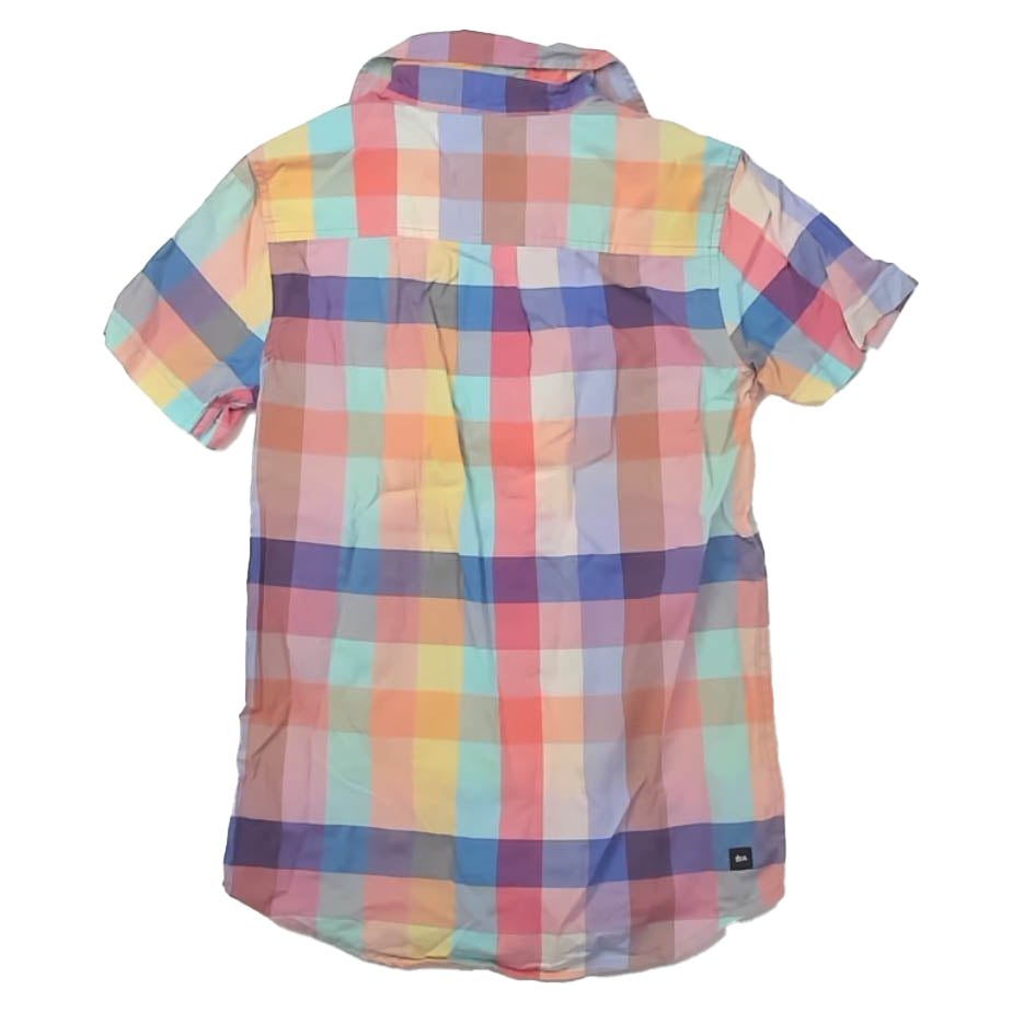 Tea Collection Boys Purple | Peach Check Button Down Short Sleeve Size: 12 Years Purple | Peach Check