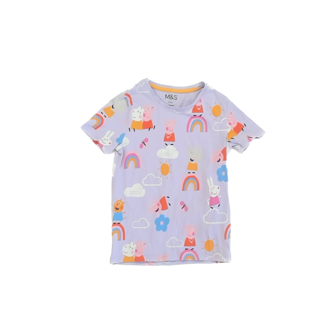 M&S Girls Purple Peppa Pig T-Shirt Size: 5-6 Years Purple Peppa Pig