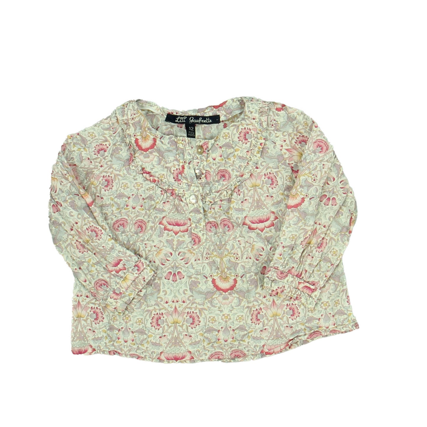 Lili Gaufrette Girls Purple | Pink | Floral Long Sleeve Shirt Size: 12 Months Purple | Pink | Floral
