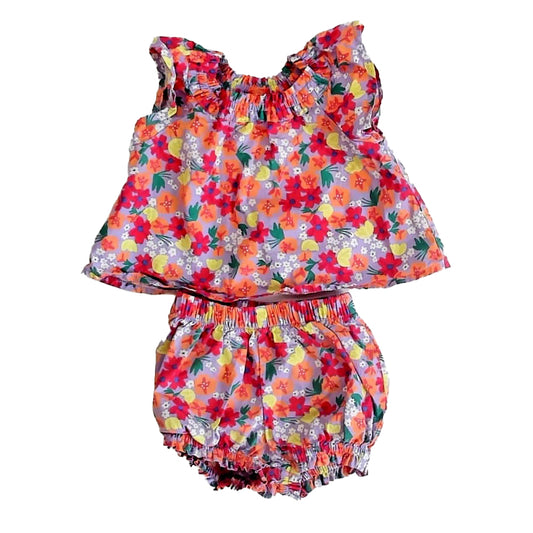 Tea Collection Girls Purple | Pink Floral Apparel Sets Size: 6-9 Months Purple | Pink Floral