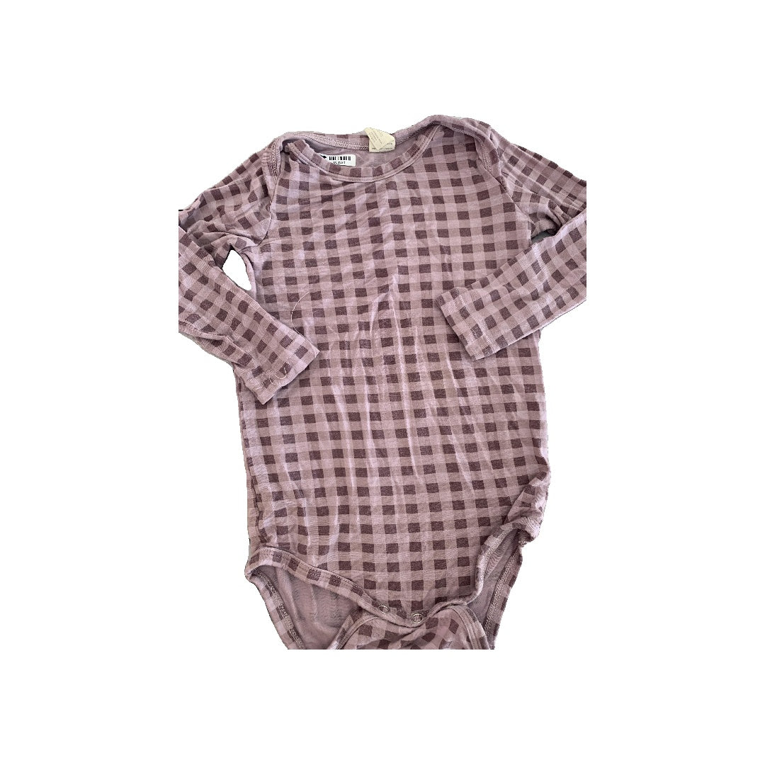 Kate Quinn Girls purple | plaid | Indigo Onesie Size: 12-18 months purple | plaid | Indigo