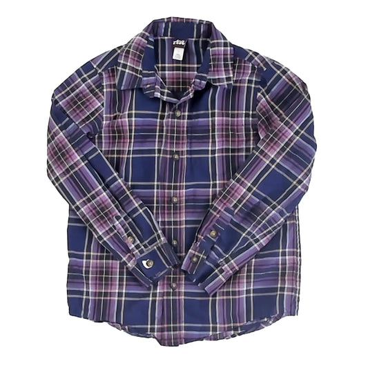 Tea Collection Boys Purple Plaid Button Down Long Sleeve Size: 7 Years Purple Plaid