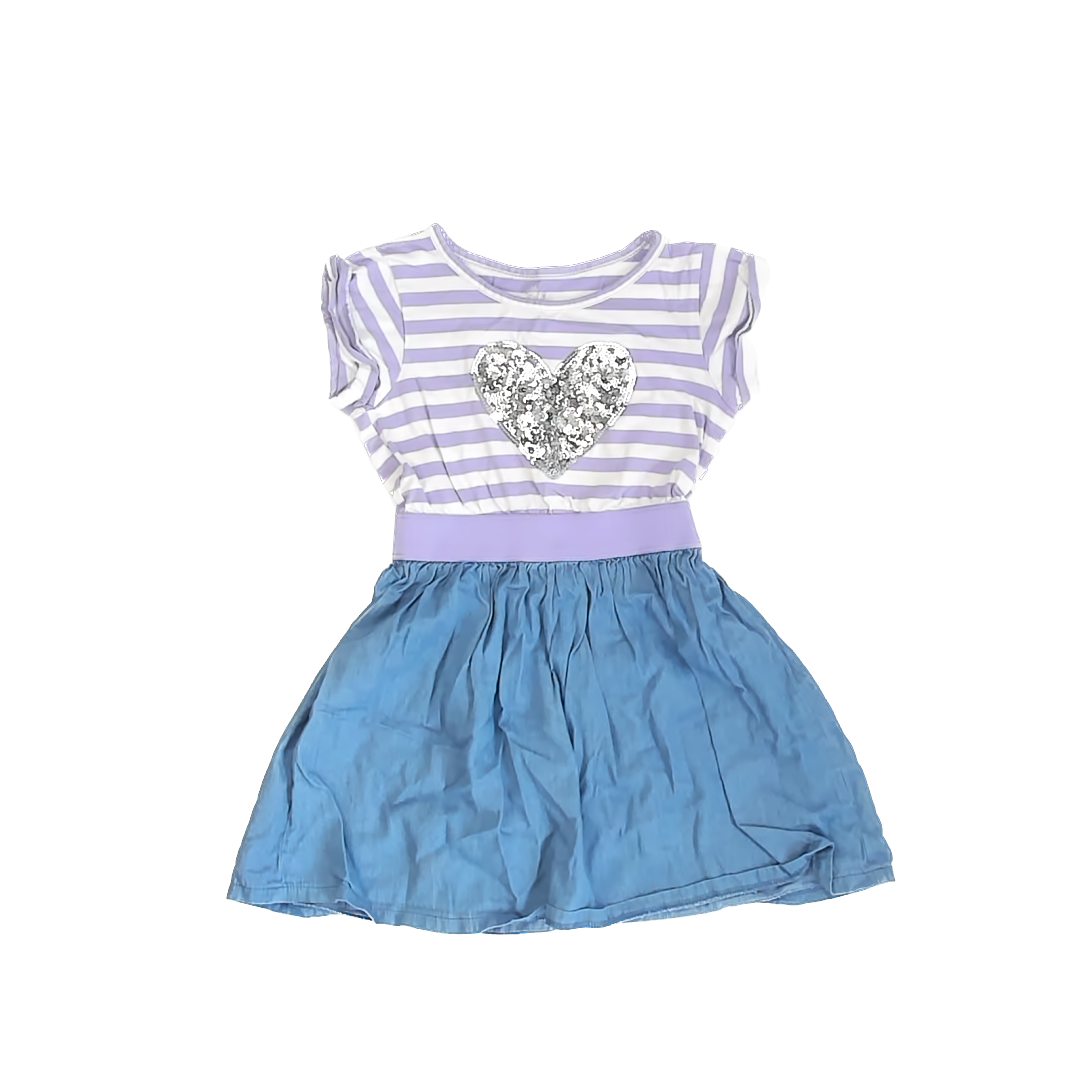 Children's Place Girls Purple Stripe | Blue Dress Size: S 5/6 Purple Stripe | Blue